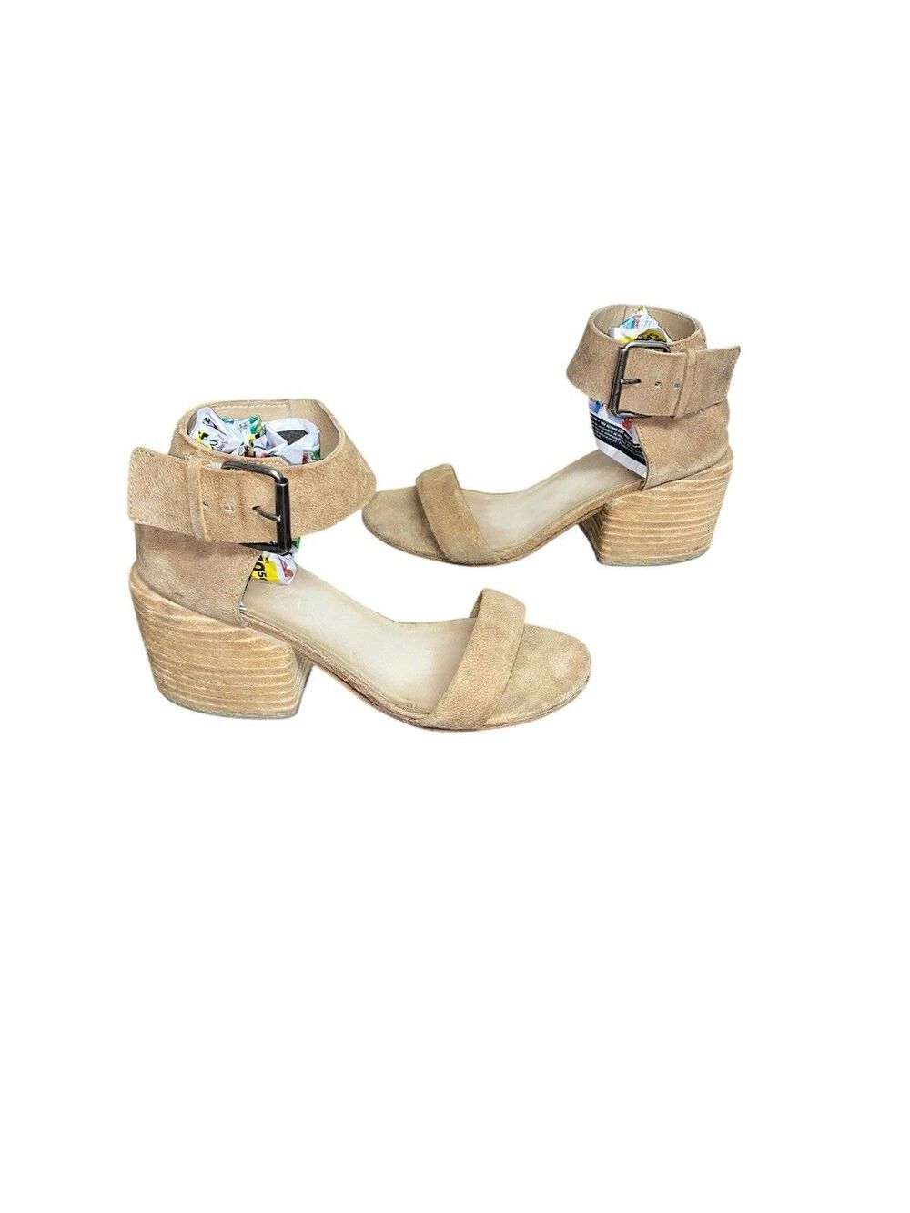 Marsell Tan Leather Ankle Strap Wood Block Heel Shoe Sandals Sz 36.5/6.5 Unique